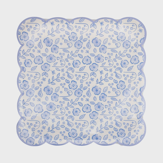 Blue Floral Paper Plate - Pack of 8