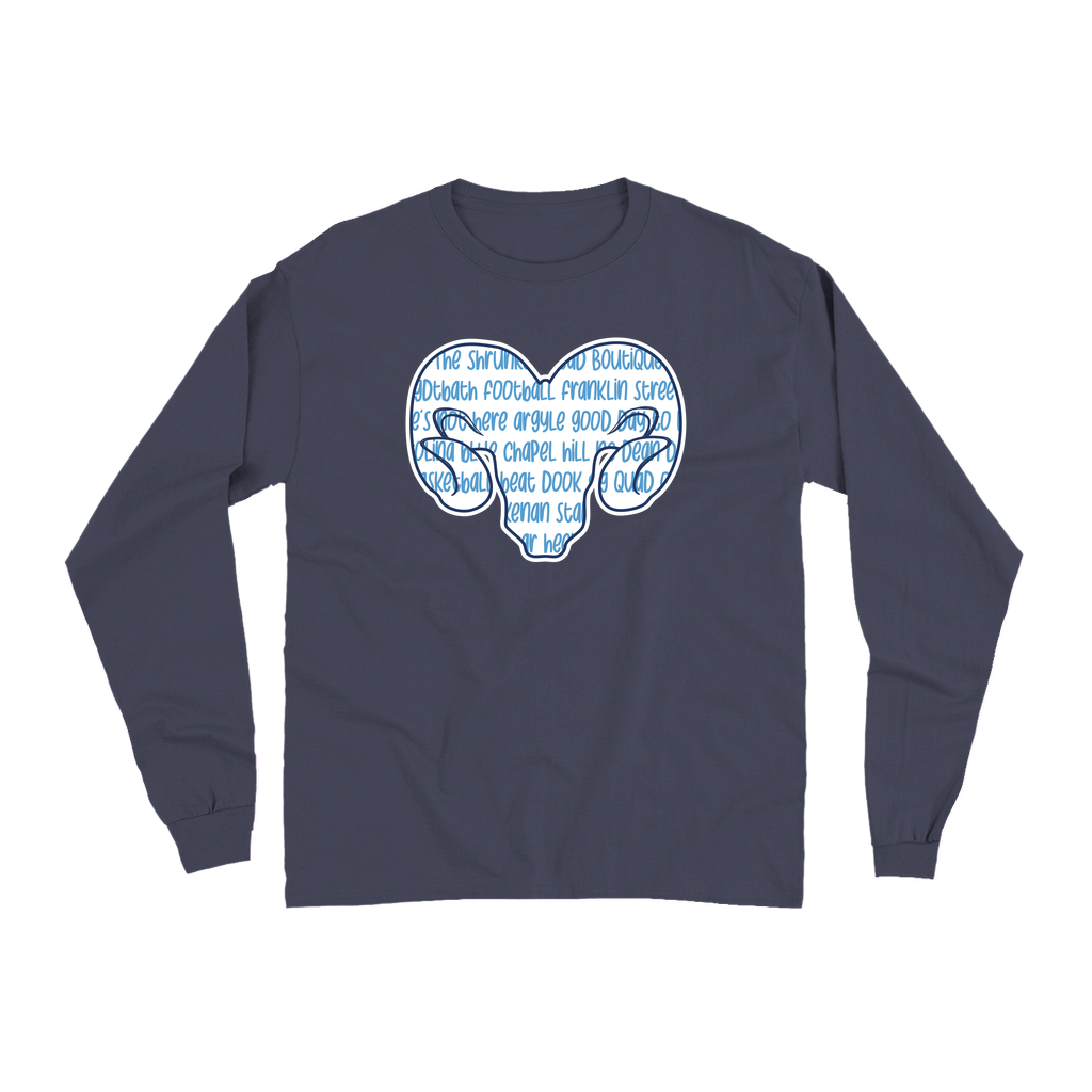 Chapel Hill North Carolina Word Ram Comfort Colors Adult Long Sleeve T-Shirt