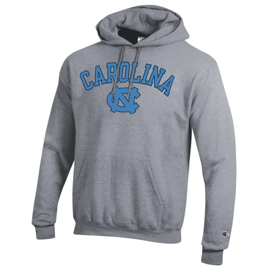 UNC Basic Grey Hoodie Sweatshirt with DUSTY BLUE Carolina by Champion - Main View - Champion