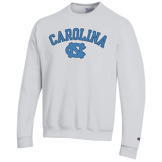 UNC Basic White Crewneck Sweatshirt with DUSTY BLUE Carolina by Champion - Main View - Champion