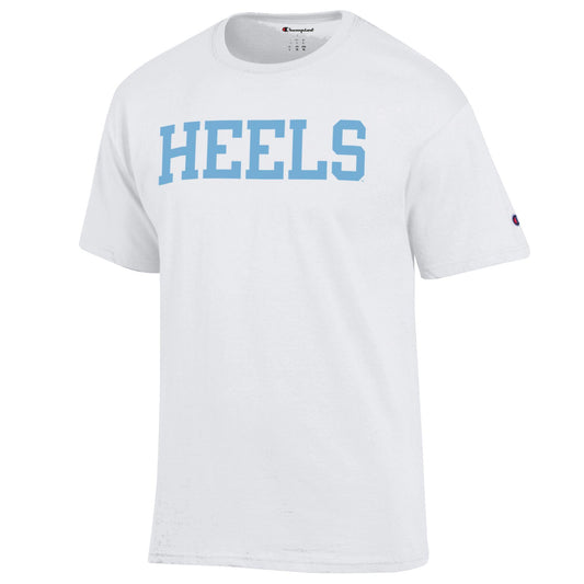 HEELS Logo Champion T-Shirt in White and Light Blue