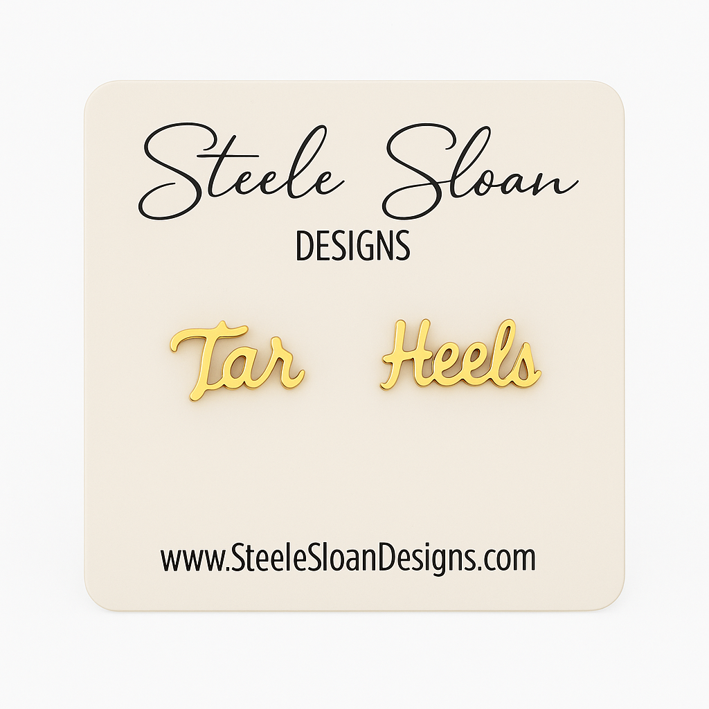 Tar Heels Cursive Gold Stud Earrings
