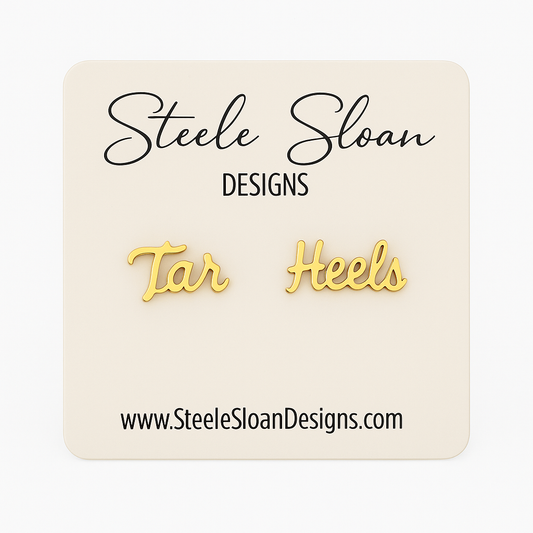 Tar Heels Cursive Gold Stud Earrings