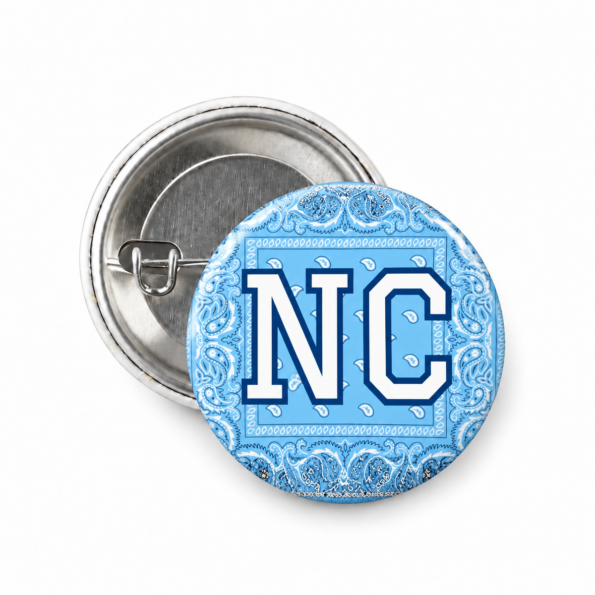 Carolina Blue NC Bandana Button Pin 1.25"
