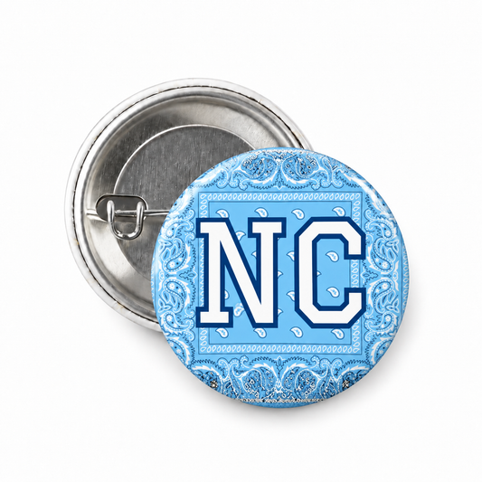 Carolina Blue NC Bandana Button Pin 1.25"