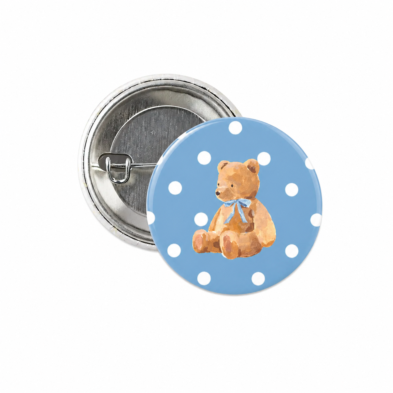 Polka Dot Teddy Bear Button Pin 1.25" - Main View - Shrunken Head