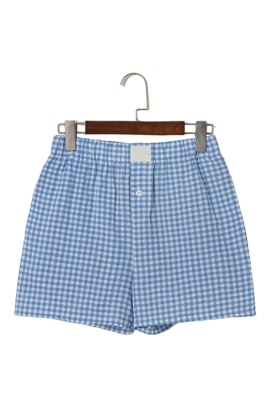 Blue Gingham High Waisted Shorts