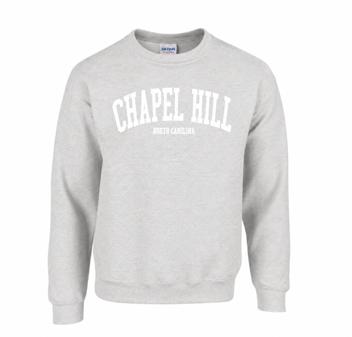 SHB Ash Grey with White Lettering Chapel Hill NC Crewneck Sweatshirt