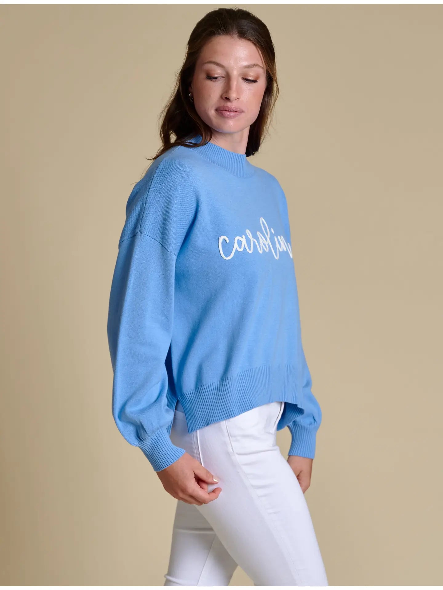 UNC Carolina Blue Embroidered Mock Neck Sweater