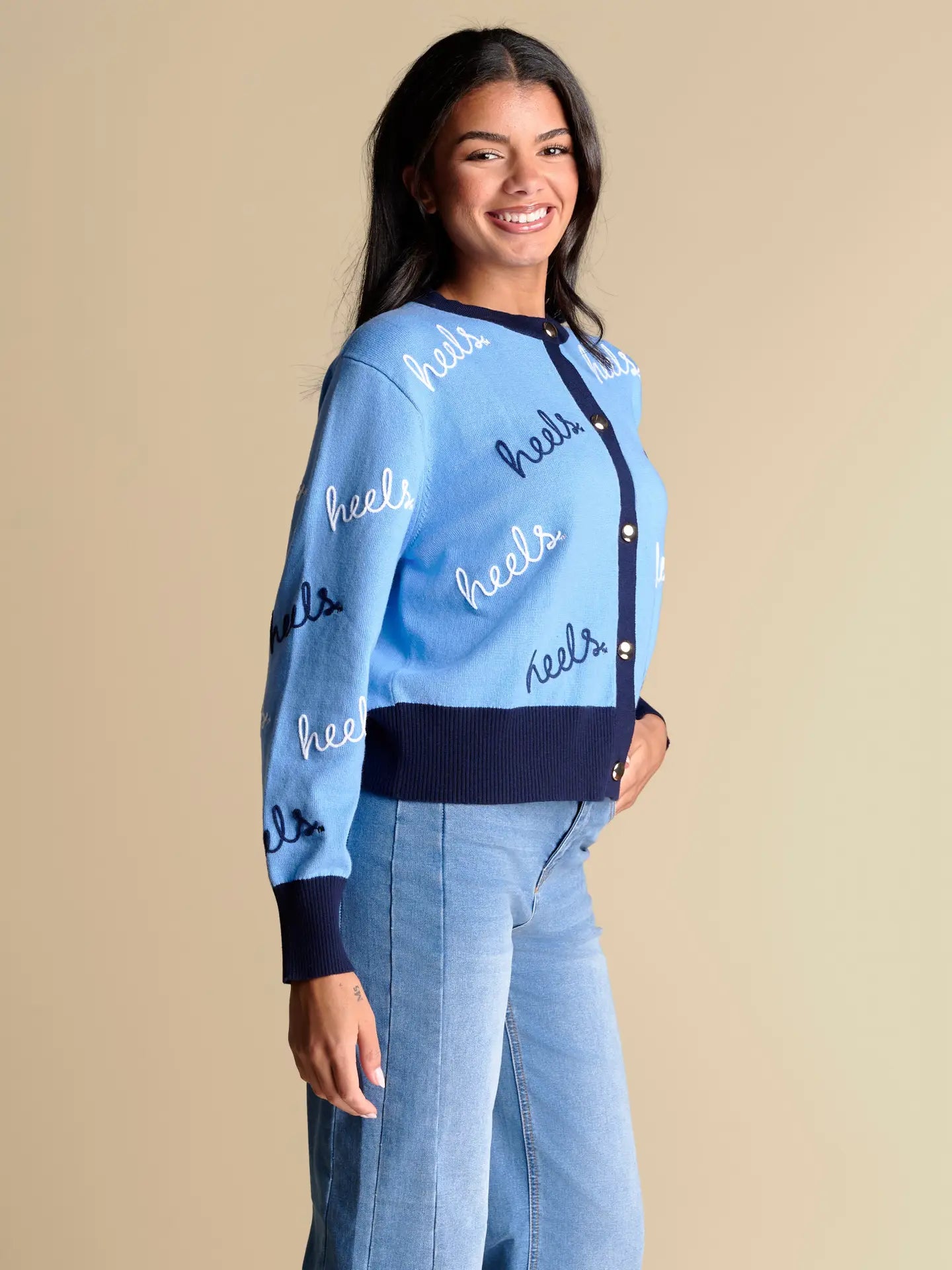 UNC Tar Heels Angled Rope Embroidery Cardigan Sweater