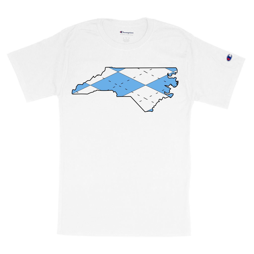 North Carolina Blue and White Argyle T-Shirt by Shrunken Head