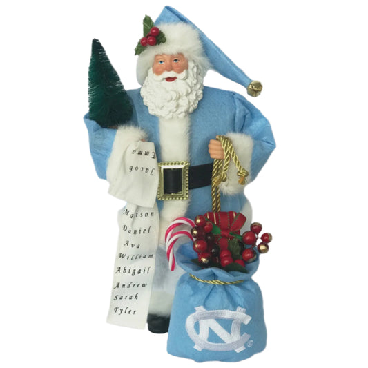 North Carolina Tar Heels Santa Figure with Nice List 12" Tall