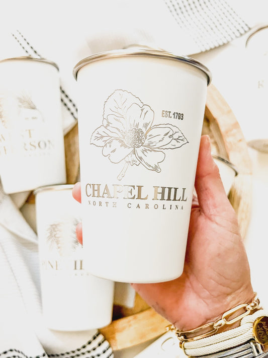 Chapel Hill Engraved White Pint Cup
