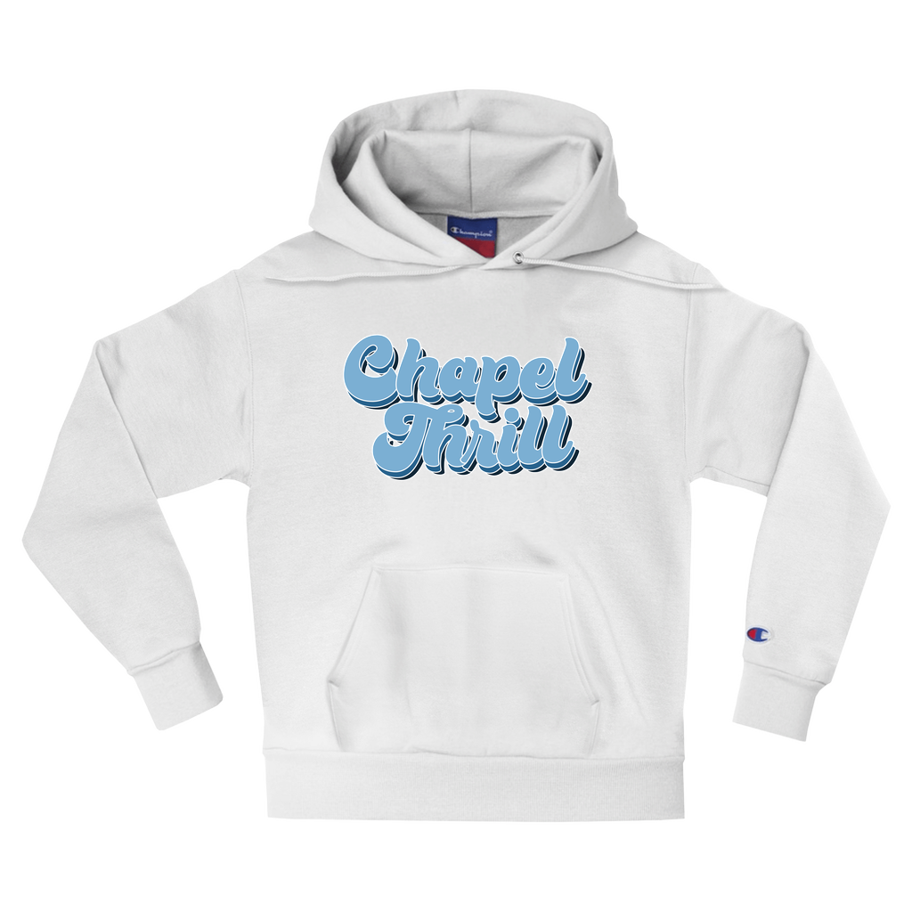 Carolina Blue and White Chapel Thrill Vintage Groovy Adult Hoodie