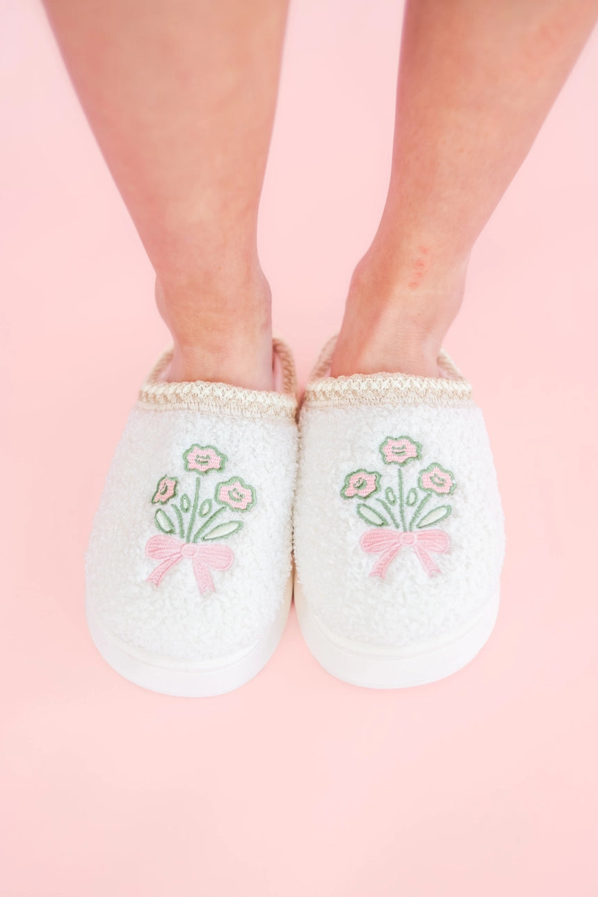 Patchwork Floral Platform Sole Embroidered Slippers