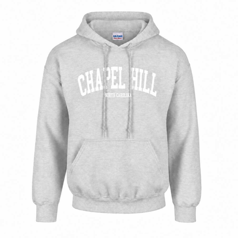 Chapel Hill North Carolina Adult Hoodie in Ash Grey with White Lettering