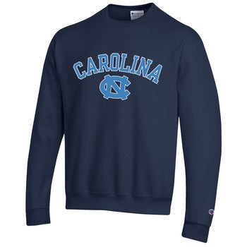 UNC Basic Navy Crewneck Sweatshirt with DUSTY BLUE by Champion - Main View - Champion