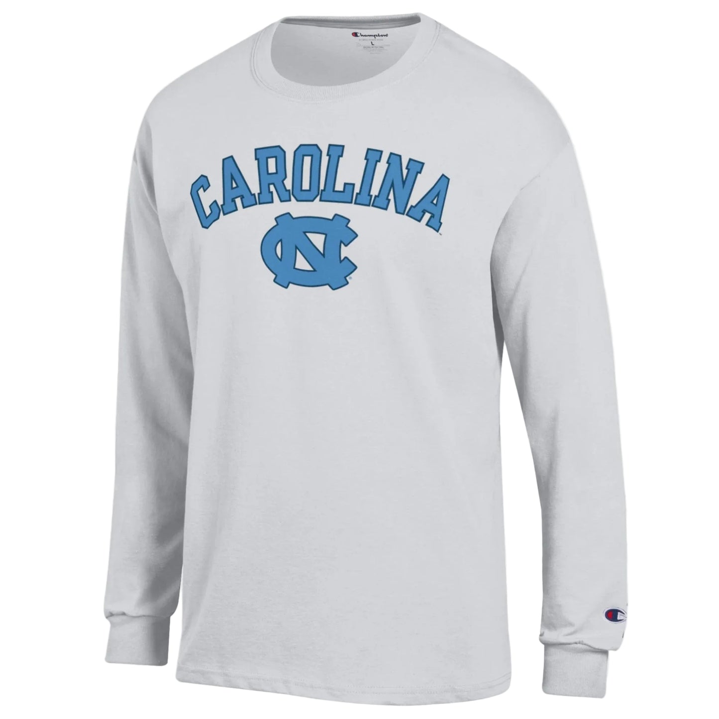 UNC Basic White with DUSTY BLUE CAROLINA Long Sleeve T-Shirt by Champion