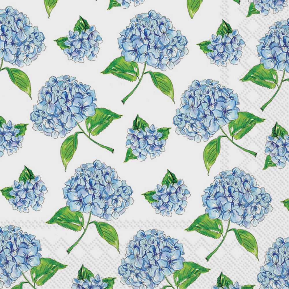 Light Blue Hydrangea Pattern Cocktail Napkins - Pack of 20