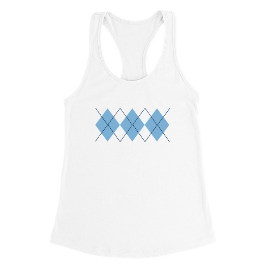 White and Carolina Blue Argyle Women's Tank Top