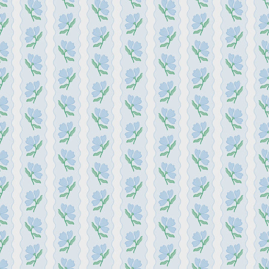 Blue Flower Wavy Stripe Wrapping Paper - Roll of 3 Sheets