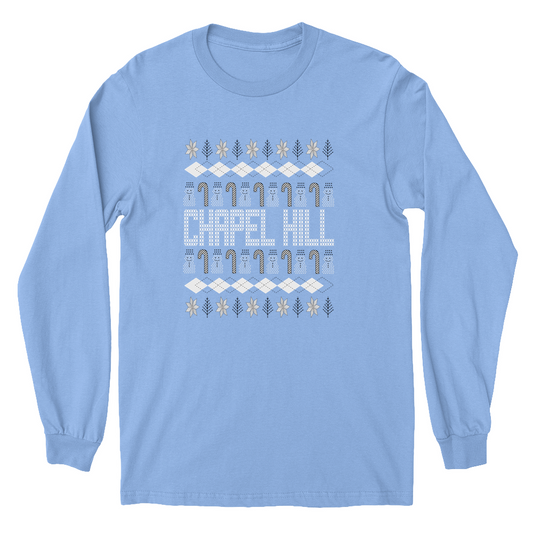 Chapel Hill Christmas Pattern Carolina Blue Kid's Long Sleeve T-Shirt