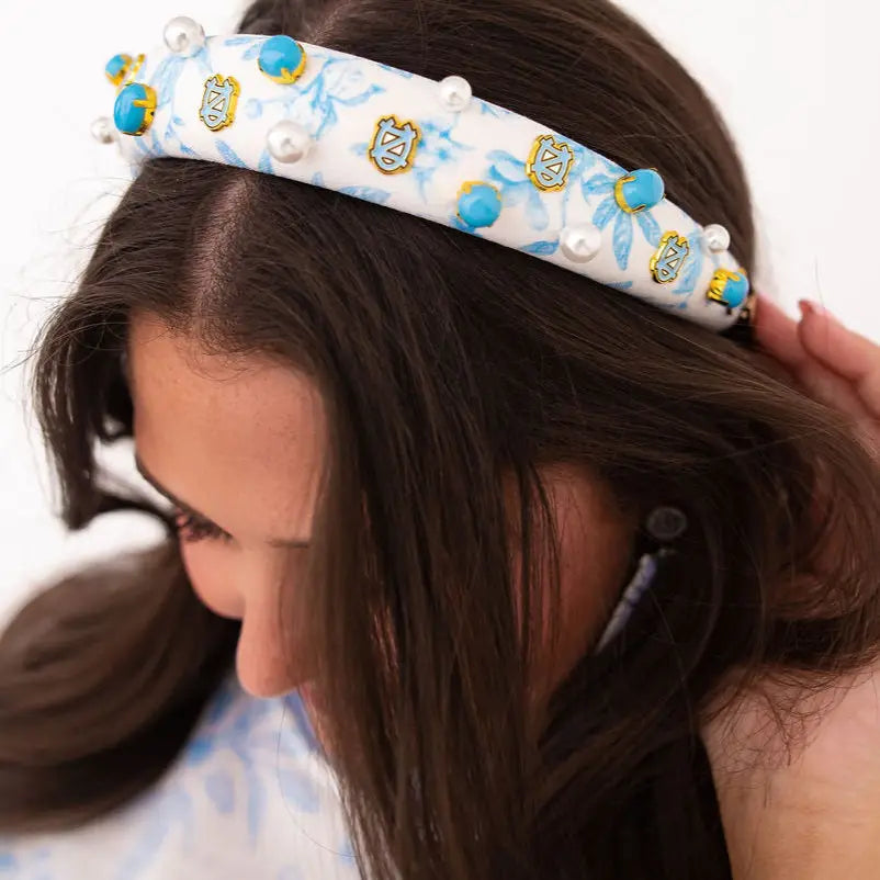North Carolina Floral Toile Logo Headband - Front View - Brianna Cannon