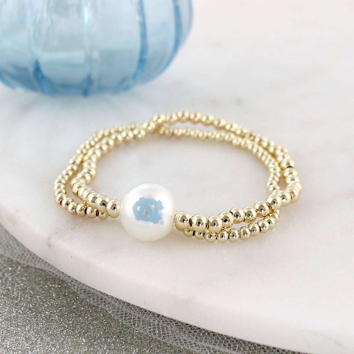 North Carolina Gold & Pearl Logo Stretch Bracelet Set