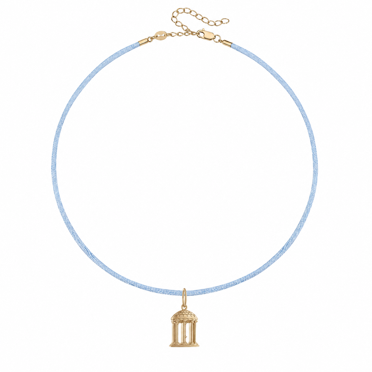 Carolina Blue Silk Cord Necklace with Gold Old Well Charm