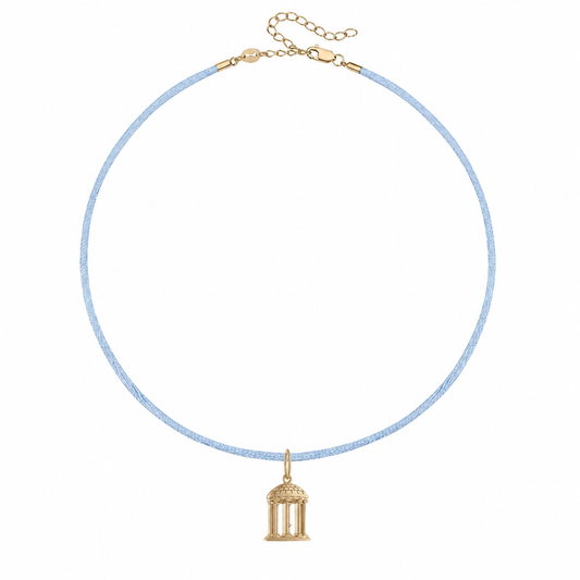 Carolina Blue Silk Cord Necklace with Gold Old Well Charm - Main View - Kyle Cavan