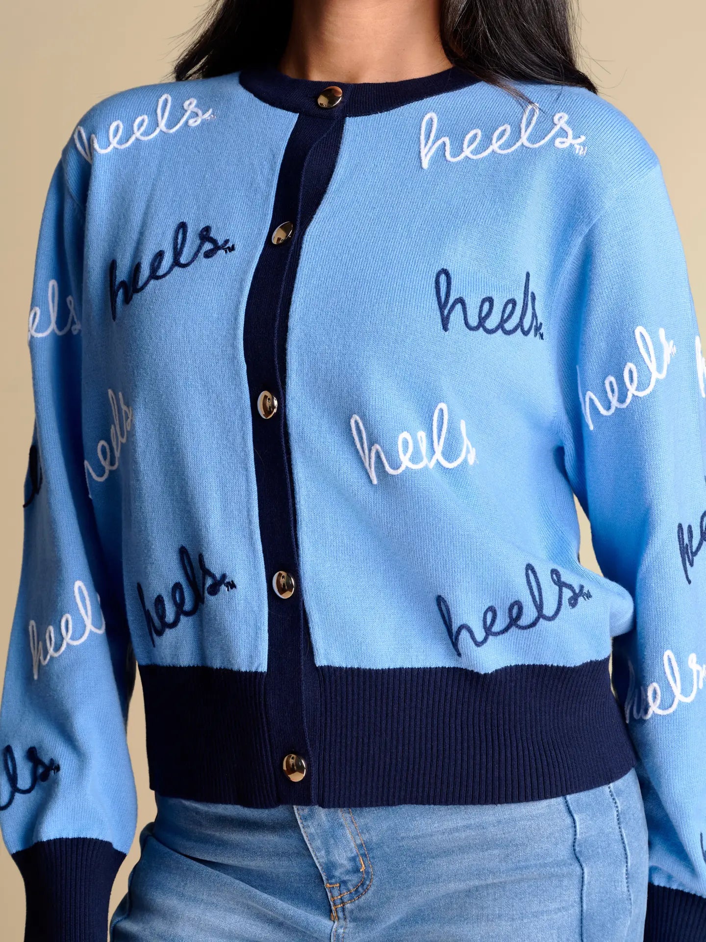 UNC Tar Heels Angled Rope Embroidery Cardigan Sweater