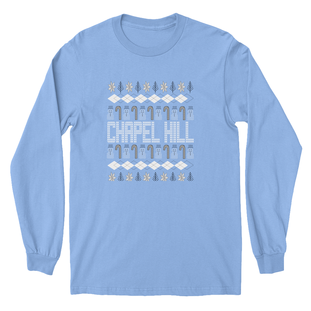 Chapel Hill Christmas Pattern Carolina Blue Kid's Long Sleeve T-Shirt