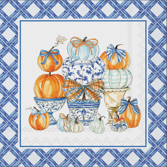 Light Blue and White Pumpkin Cocktail Napkins - Pack of 20