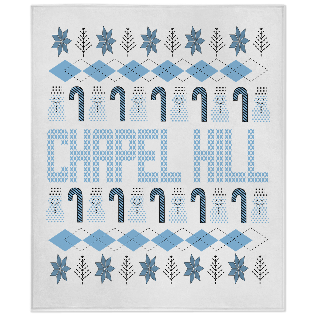 Chapel Hill Christmas Pattern White Minky Blanket 50" x 60"