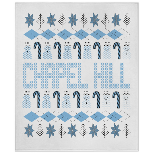 Chapel Hill Christmas Pattern White Minky Blanket 50" x 60"