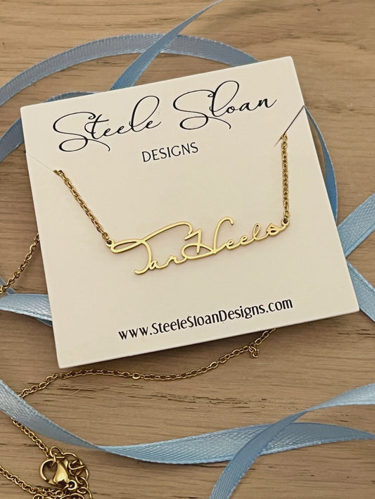 Tar Heels Gold Cursive Necklace by Steele Sloan Designs