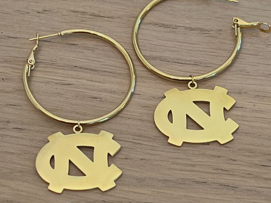 UNC Earrings with Game Day Logo Gold Hoops by Steele Sloan Designs