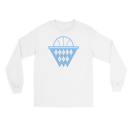 Carolina Blue and White Argyle Basketball Adult Long Sleeve Shirt