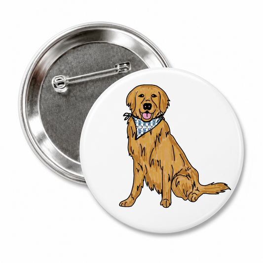 Golden Retriever in Carolina Blue Argyle Bandana Button Pin by SHB
