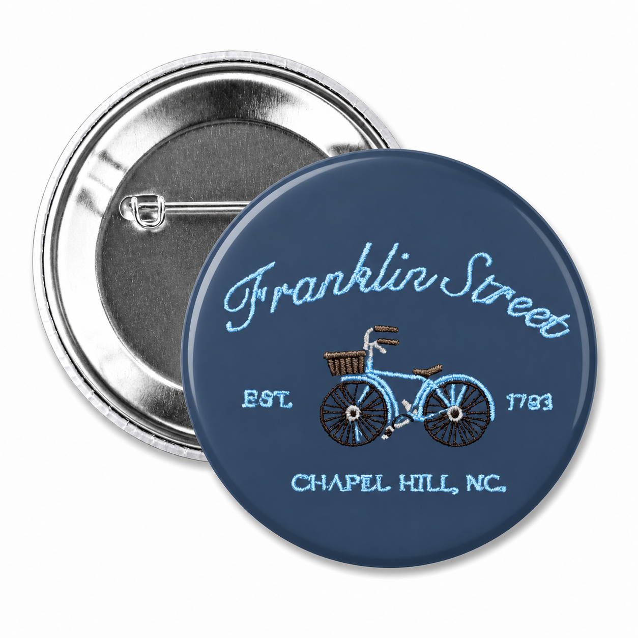 Franklin Street Bicycle Button Pin 2.25" - Main View - Shrunken Head
