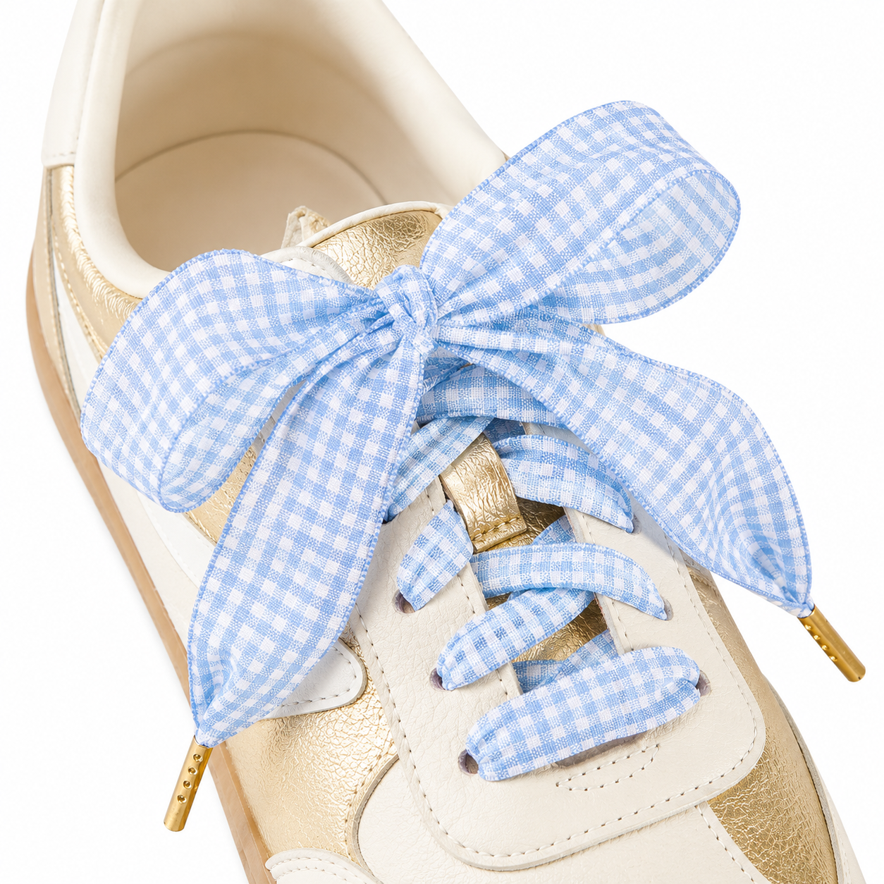 Light Blue Gingham Shoe Laces - Main View - the Darling Effect