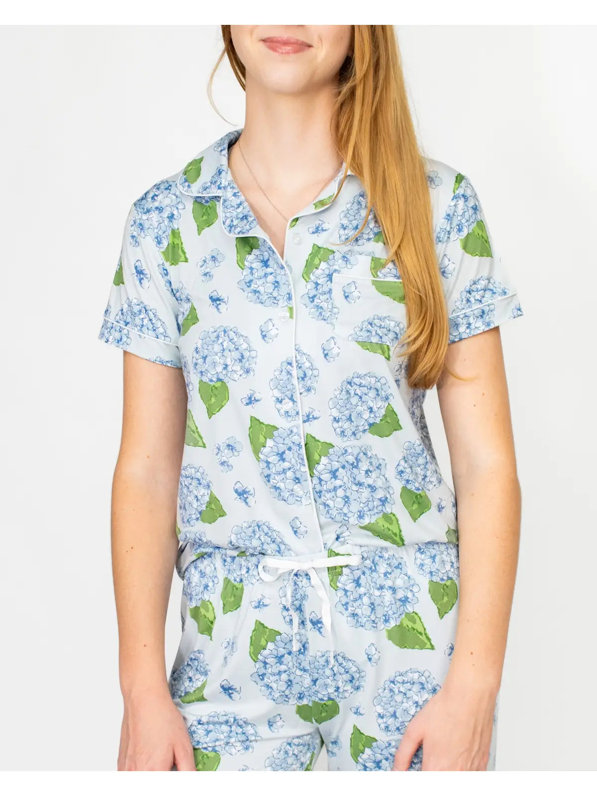 Hydrangea Short Sleeve Button Up Pajama Shirt