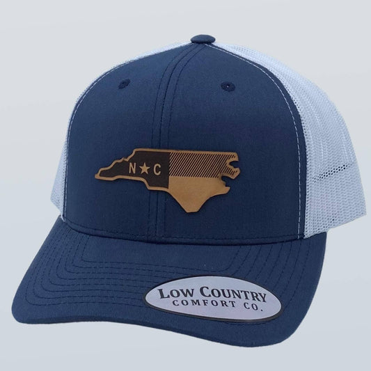 North Carolina Flag Light Leather Patch Hat Navy/White