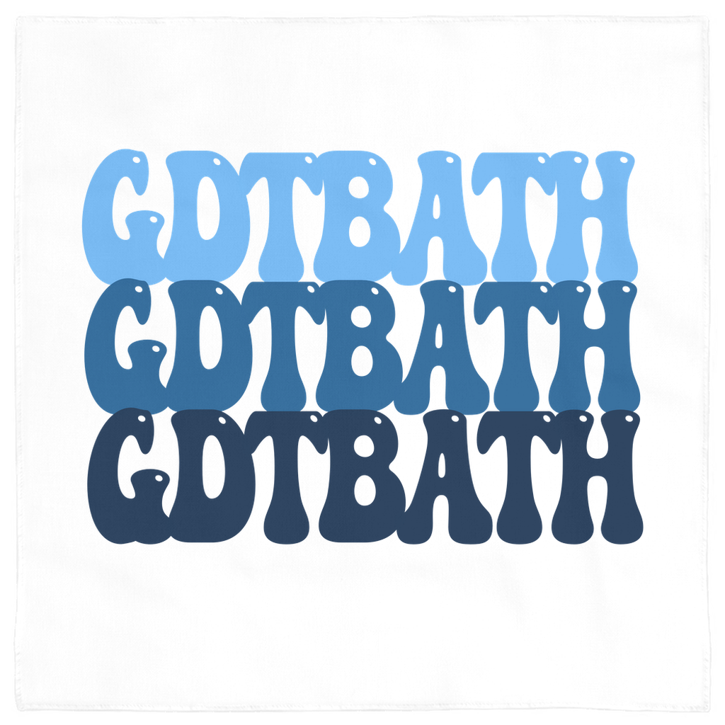 GDTBATH Bandana in white with Carolina Blue groovy letters
