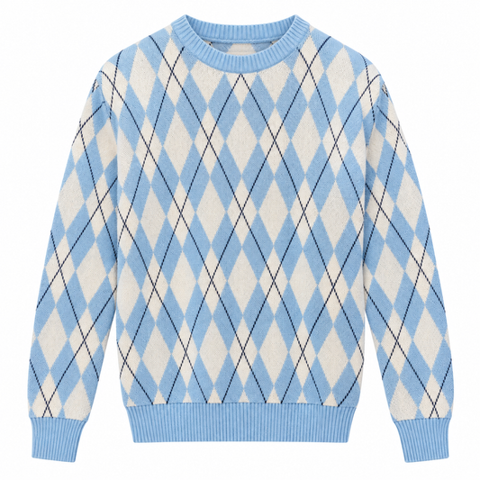 Carolina Blue and White Argyle Knit Sweater Crewneck - Main View - Uscape