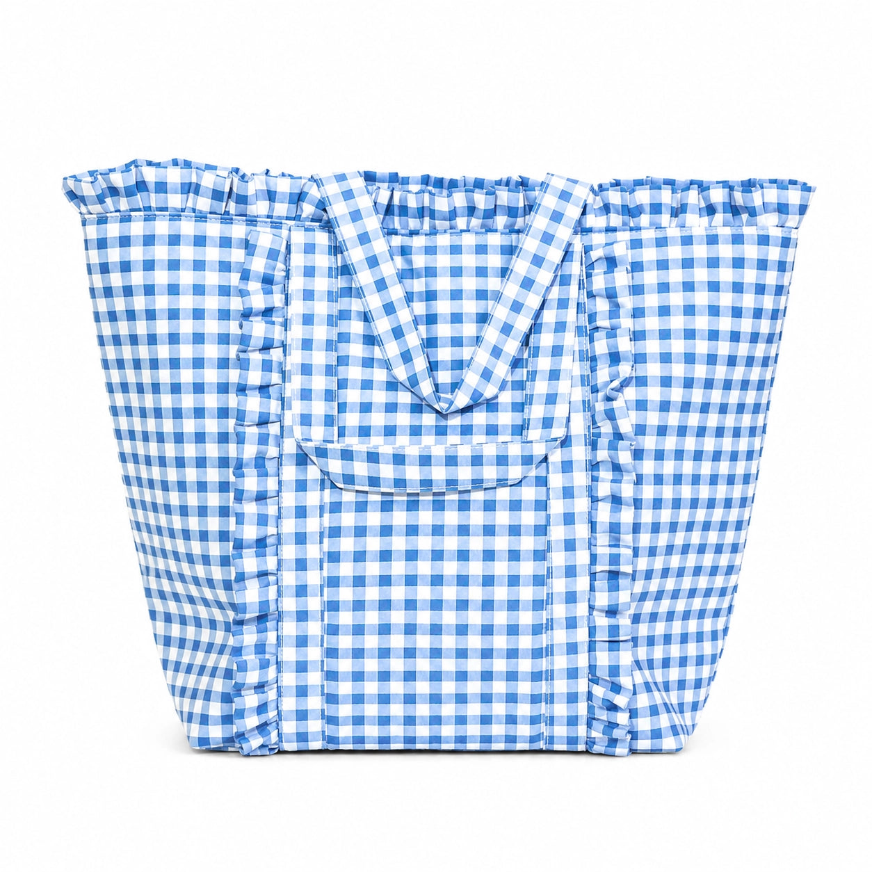 Blue Gingham Ruffle Tote Bag - Main View - Mugsby