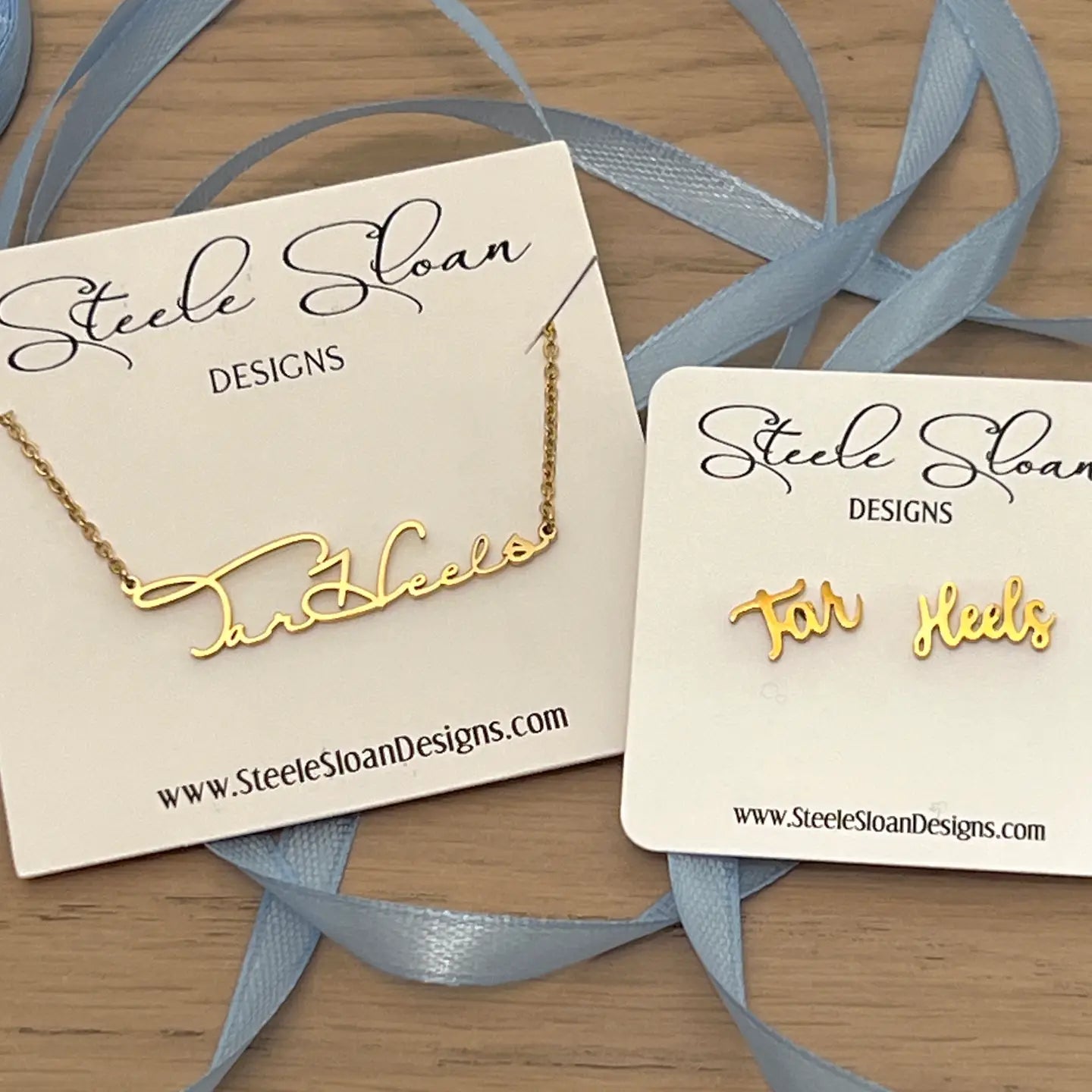 Tar Heels Cursive Gold Stud Earrings