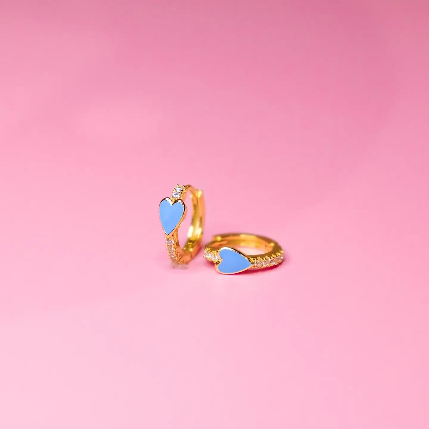 Carolina Blue Pave Heart Huggie Earrings - Main View - Rock Paper Scissors