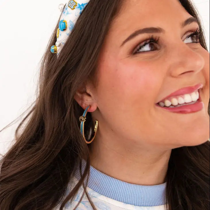 North Carolina Floral Toile Logo Headband - Lifestyle View - Brianna Cannon