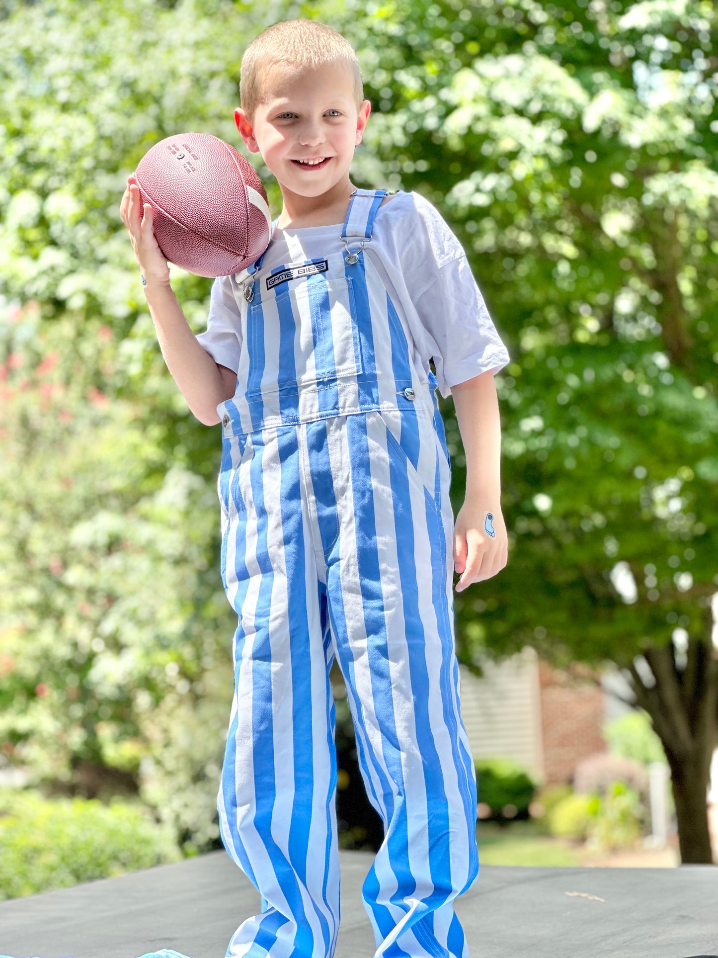 Carolina Blue and White Striped Overalls for Kids Game Day Bibs